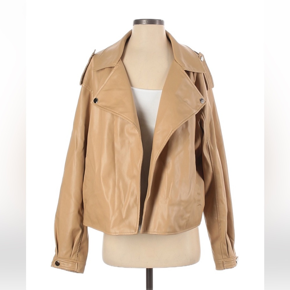 Tan Faux Leather Jacket Double Lined Warm in Almost new condition